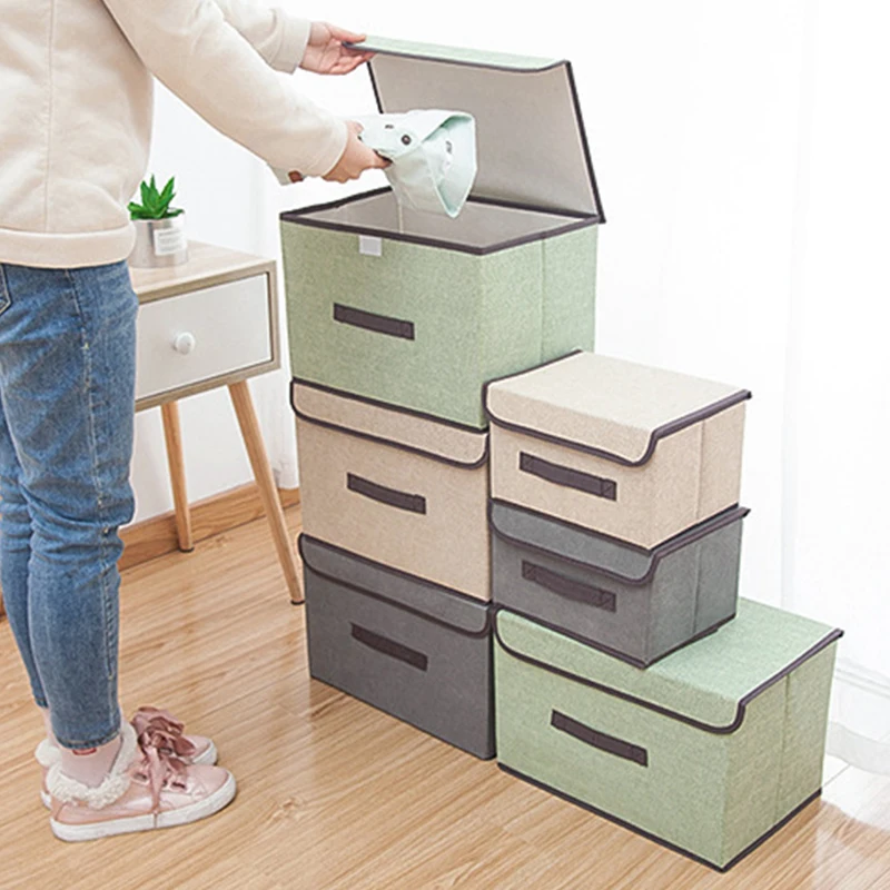 Storage Boxes with Lids No Smell Polyester Fabric Clear Storage Baskets Containers Bins With Double Cover