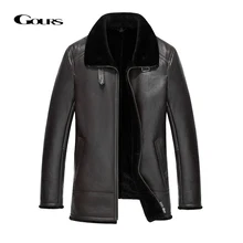 Gours Зимние Куртки из натуральной кожи мужские повседневные черные из натуральной овчины длинные Дубленки пальто с подкладкой из натуральной шерсти теплые GSJF1850R
