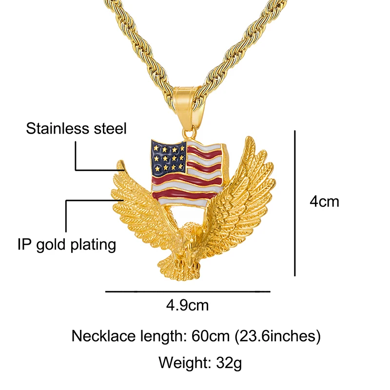Iced Out Bling Американский Флаг Орел проложили Rhinestoned Нержавеющая сталь ожерелье и подвески для мужчин хип хоп ювелирные изделия