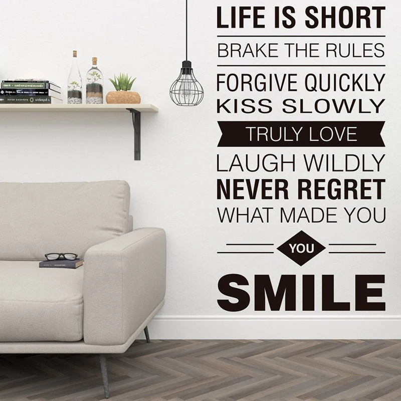 Вдохновляющие наклейки на стену цитаты Life is Short типография гостиная виниловые
