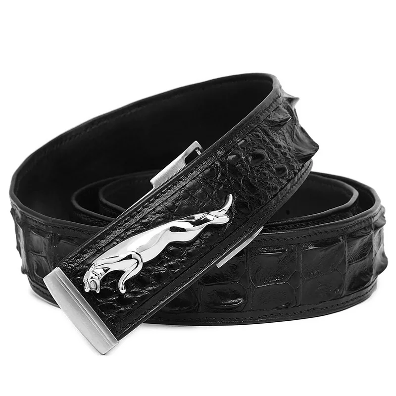 Back Leather Black McParko мужские роскошные дизайнерские ремни из натуральной крокодиловой кожи мужской ремень из нержавеющей стали пояс с пряжкой для джинсов поясной ремень подарок для мужчин - Цвет: Back Leather Black