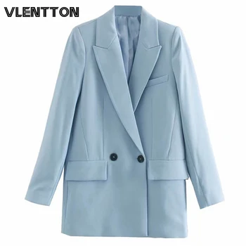 

2020 Spring Fashion Blue Office Blazer Women Solid Pockets Long Sleeve Suit Jacket Coat Female Outwear Tops Casual Blazers Mujer