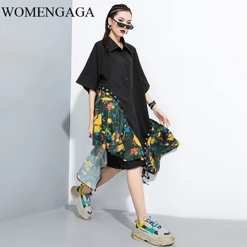 

loose Women Printed Ribbon Split Big Size Shirt Dress Lapel Half Sleeve Loose Fit Fashion Tide Spring Summer 2020 TRPA