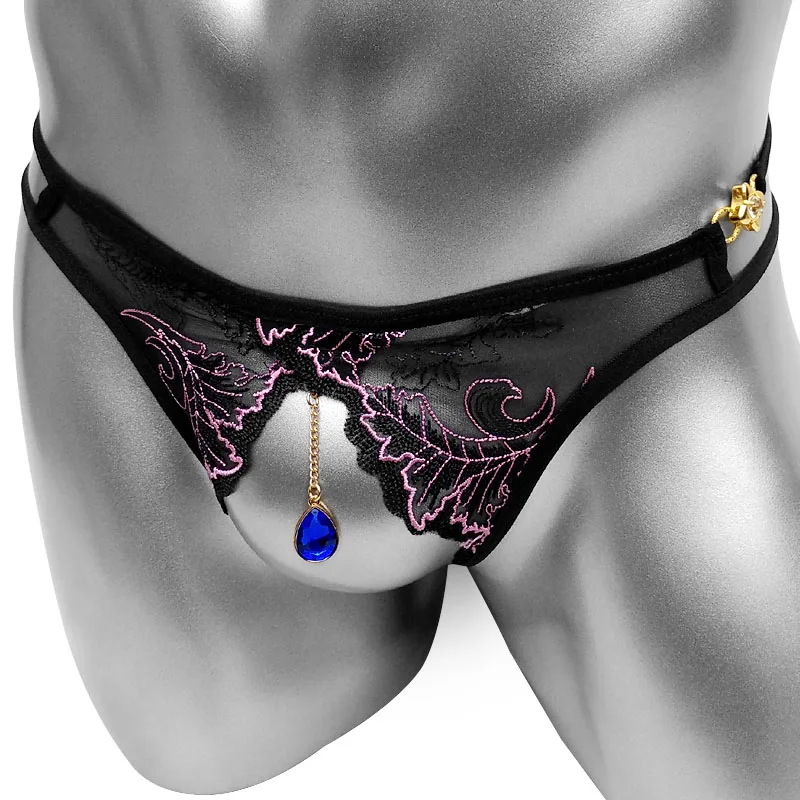 Мужские трусики с открытой промежностью Sissy сексуальные кружевные цветочным