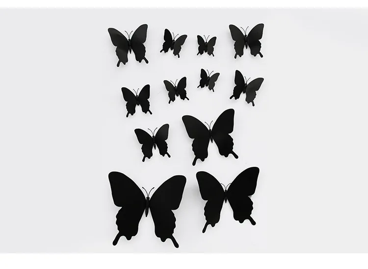 12 шт./компл. 3D черный Pteris/настенное украшение в виде бабочки Стикеры гостиной домашний бабочки украшения магнит наклейки, свадебные украшения