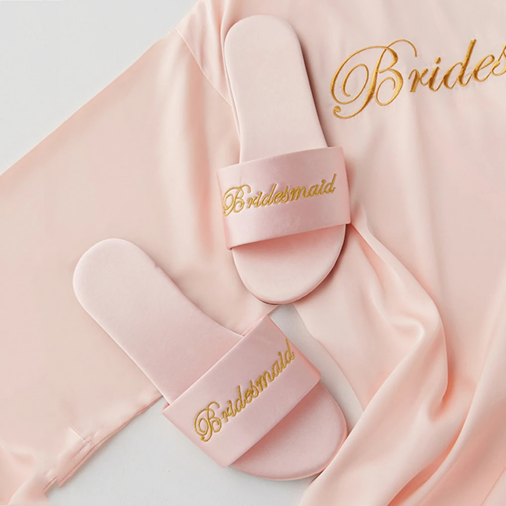 Wedding Party Satin Slippers For Bride Bridesmaid Bachelorette Party Team Bridesmaid Gift Non-Slip Satin Soft Wedding Shoes 2