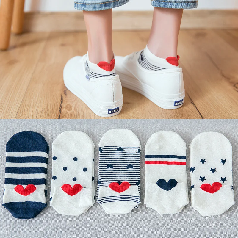 5 пар, Новое поступление, женские хлопковые носки, розовые милые короткие носки до лодыжки с котом, женские носки, повседневные носки с ушками животных, красные носки для девочек 3