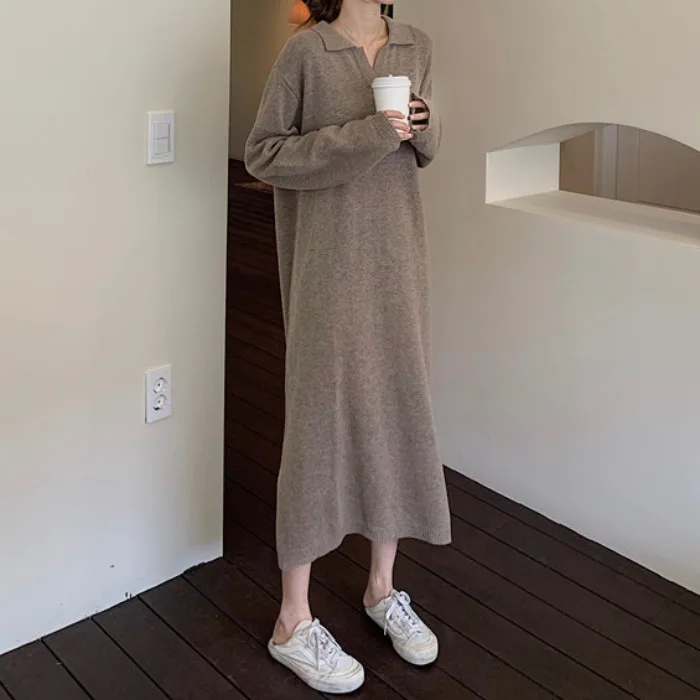 

Autumn and Winter 2020 New Style Korean-style Laziness Wind Loose V-neck Long Sleeve Sweater Dress Children Versatile Pullover K