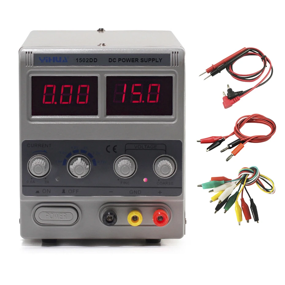 

YIHUA 1502DD Mini Switching Regulated Adjustable DC Power Supply 15V 2A LED Digit Display Phone Repair Laboratory Power Supplies