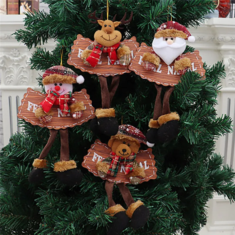 Christmas Wooden Sign Pendants Old Man Snowman Deer Bear Cloth Fireplace Window Adornos De Navidad Ornament @5 | Дом и сад