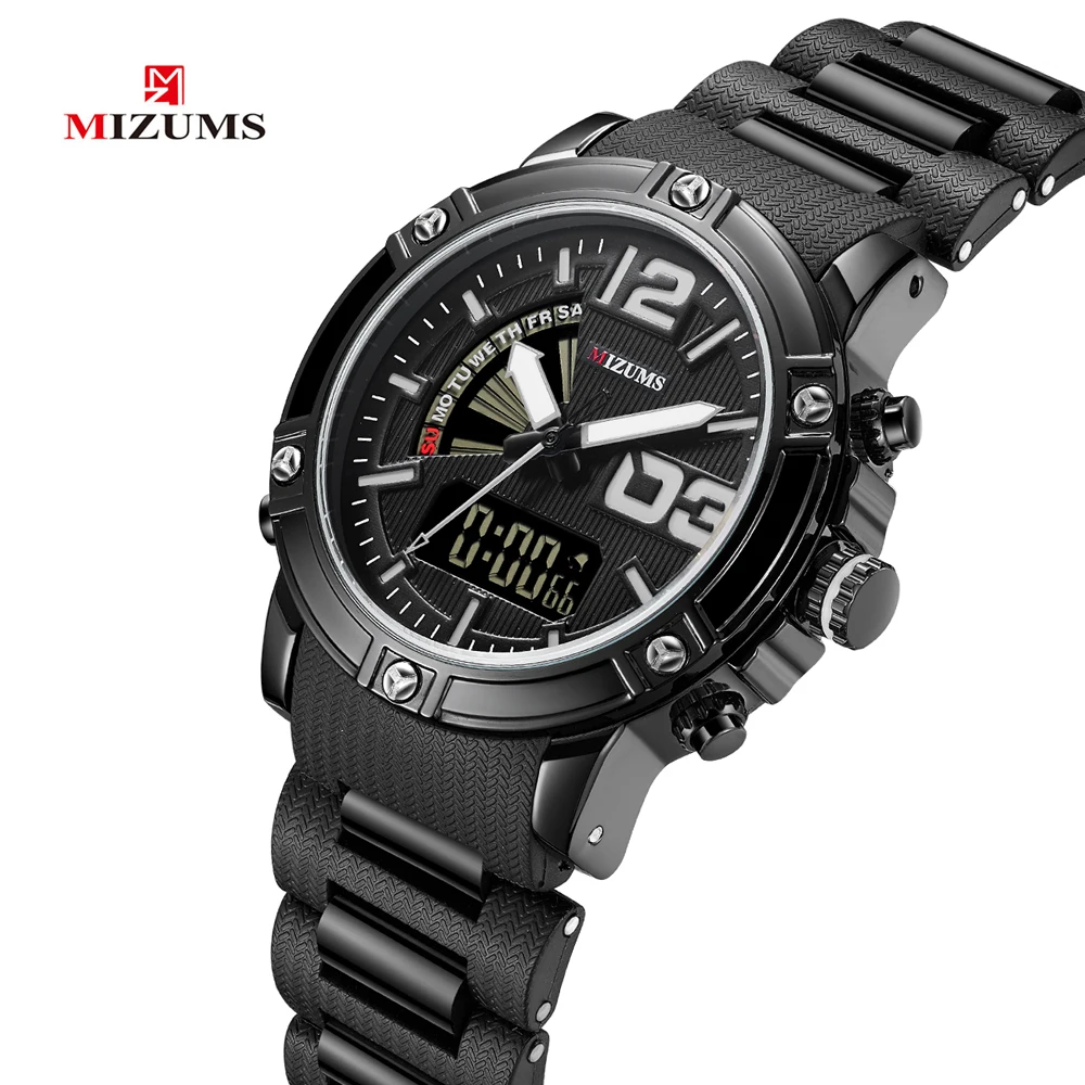 MIZUMS Quartz Analog Digital Sport Watch Men Waterproof Week Display Military Wrist Watches for Man Relogio Masculino Male Clock 20