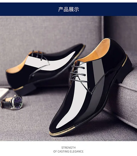 Newly Men's Quality Patent Leather Shoes White Wedding Shoes Size 38-48 Black Leather Soft Man Dress Shoes