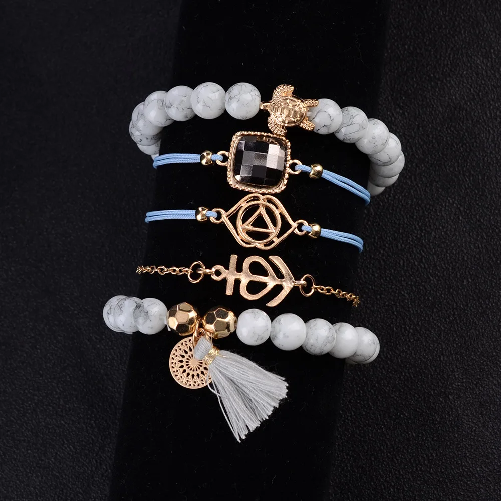 5 шт./компл. богемные браслеты с подвесками браслеты для женщин Модный натуральный камень бусины браслет