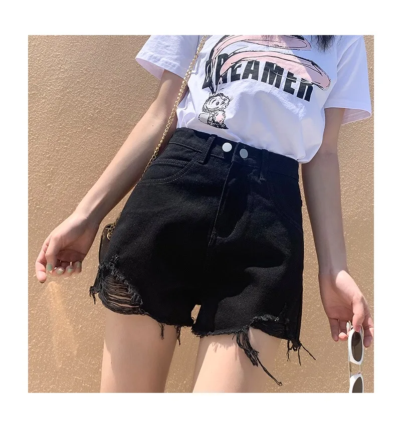 

Ripped denim shorts women's summer thin section 2021 tide ins high waist thin loose net red a-line hot pants