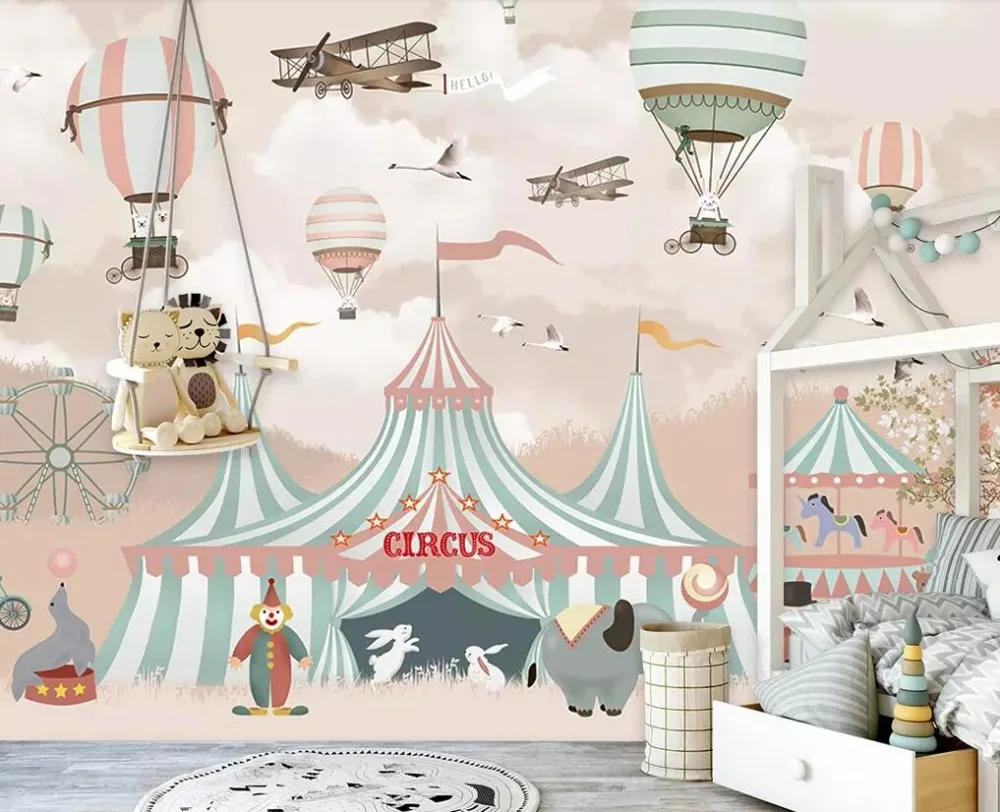 Diantu Mural wallpaper cartoon hot air balloon circus background children room boy girl bedroom background mural 3d wallpaper