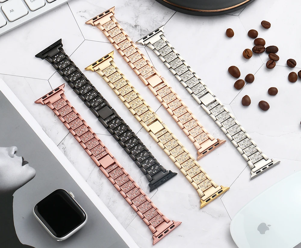 strap For Apple Watch band 40mm 44mm 38mm 42mm women Diamond series 5 4 3 2 1 for iWatch bracelet stainless steel Accessories