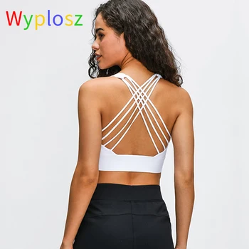 Wyplosz Naked feel Fabric Shockproof Cross Straps Running Gym Sport Bras Women Widen Hem Push