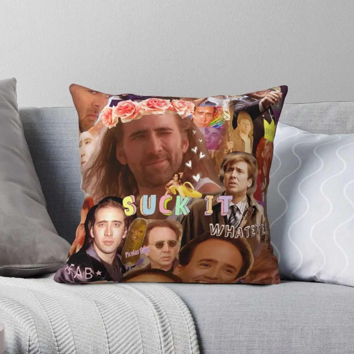 

Nic клетка коллаж квадратная наволочка полиэстер Лен бархат креативный молния Декор Подушка Чехол 45x45