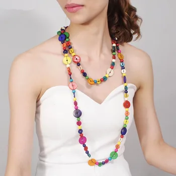 

Burst bohemian colored coconut shell wood hand-made necklace women's national style fashion multi-layer long necklace
