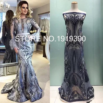 

2019 high quality sequence French Nigerian sequins net lace,African tulle mesh sequence lace fabric for dress 5yards/lot JLl1980