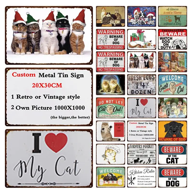 

20x30 Customizable Beware Dog Warning Sign Cute Pet Retro Fading-resistant Door Front Decorative Plaque Tin Paint Metal Tin Sign