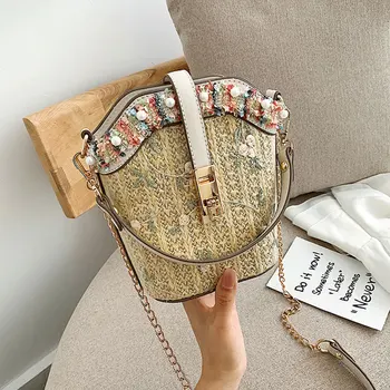 

New Mini Beach Straw Bag Handbag for women Shell Lace Embroidered Women's Shoulder Bag Holiday Beach Crossbody Bags