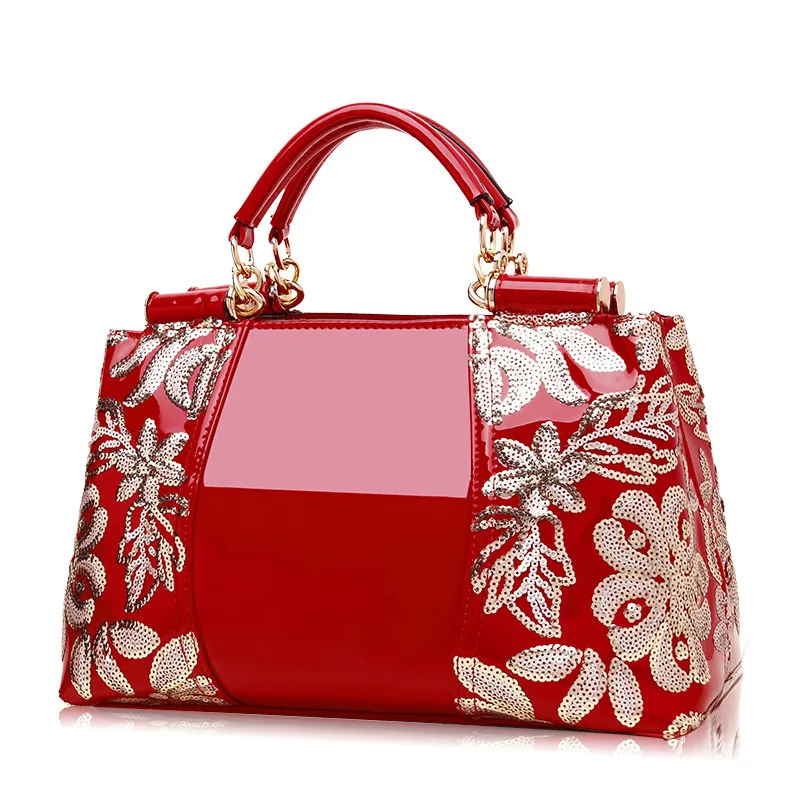 Женская сумка с вышивкой, Глянцевая сумка на плечо, сумочка, женские роскошные сумки, женская сумка через плечо из лаковой кожи - Цвет: 6red