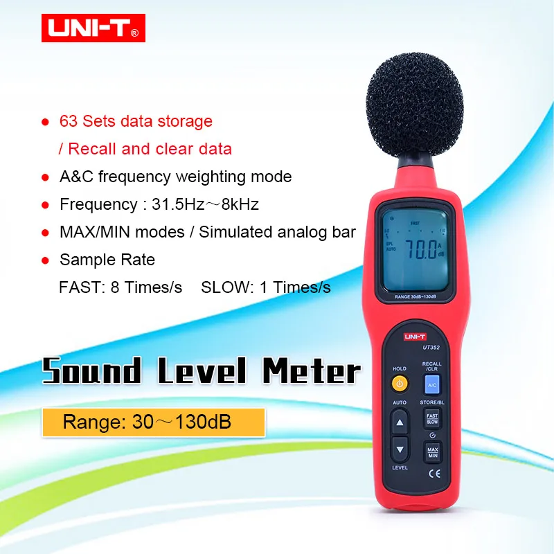 UNI-T UT352 цифровой звуковой рычаг измеритель децибел шума 30 ~ 130 дБ Макс/мин