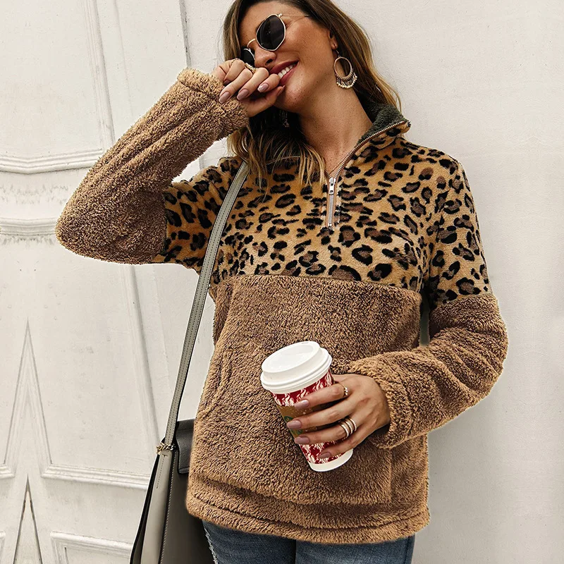 European Style Leopard Woman Sweatshirts Fleece Autumn Winter Clothing 2019 Harajuku Hoodies