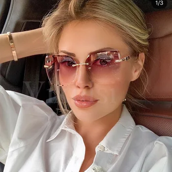 

Luxury Rhinestone Women's Square Sunglasses Famous Design Original Sunglasses For Female Gradient Rimless Shades zonnebril dames