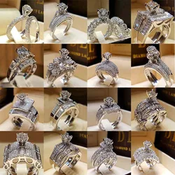 nobility Luxury Silver Color Imitated AAA cz Diamonds Ring sets for Women Engagement Wedding Jewelry Party Banquet Accessoires