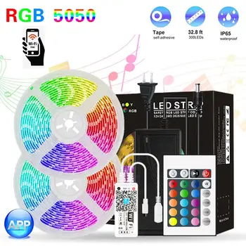 

10m WiFi Control SMD 5050 RGB LED Strip Light Waterproof Flexible Tape Ribbon Lamp IP65 Waterproof TV Background Home Decor