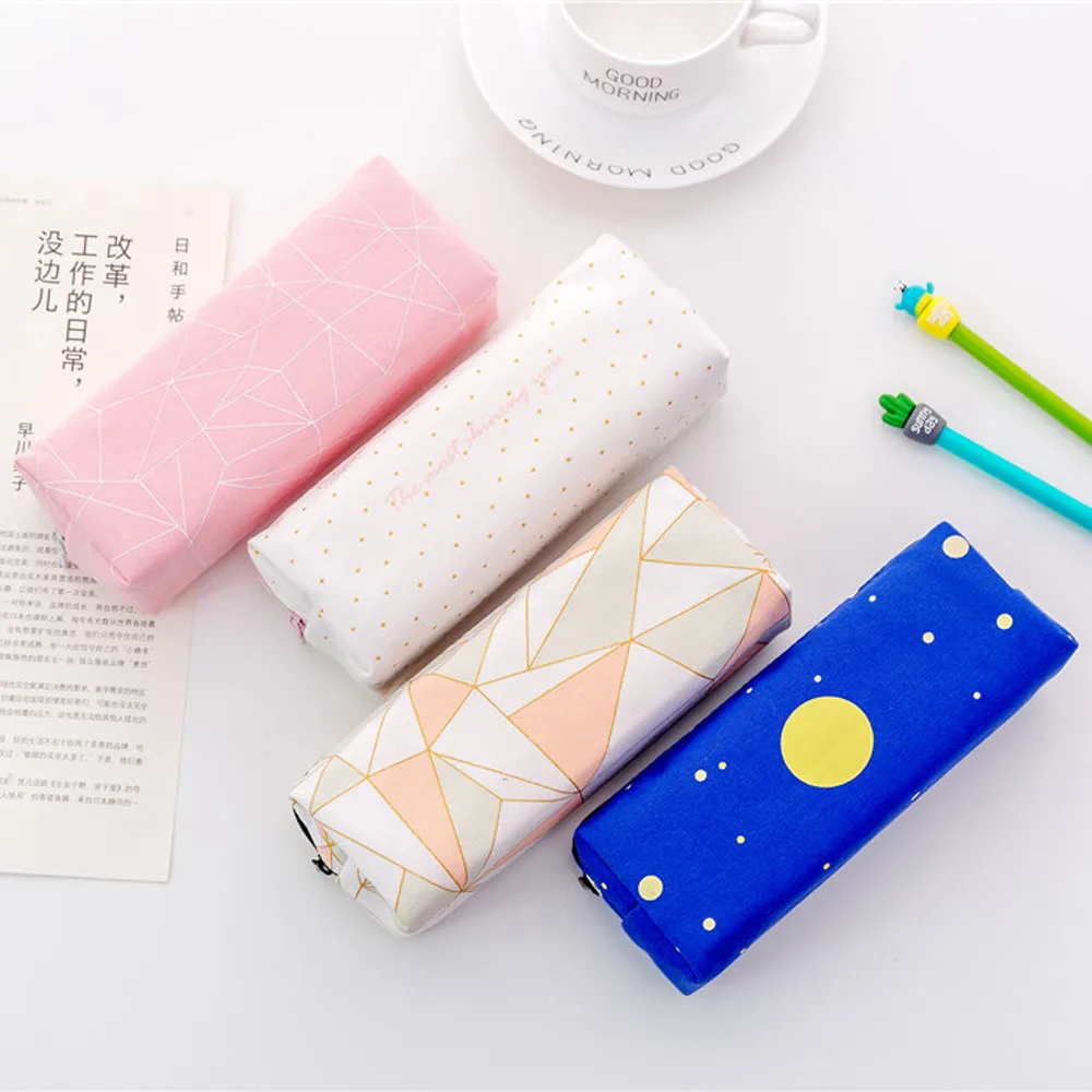 

1 Pc Simple Style Pen Pencil Bag Canvas School Stationery Receive Makeup Pouch Cosmetic Makeup Bag Storage Pouch 4 Color 2019