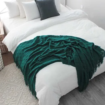 

Nordic Style Coverlet Knitted Travel Office Blanket Nap Bedding Covers Tassel