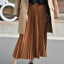 Распродажа осенне-зимних женских замшевых юбок, длинные плиссированные юбки, женские миди юбки, винтажная Женская юбка миди
