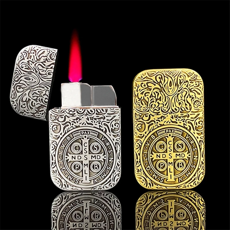 

Creative Embossed Constantine Red Pink Fire Torch Lighter Jet Metal Windproof Gas Butane Inflated Lighter Smoking Gadgets