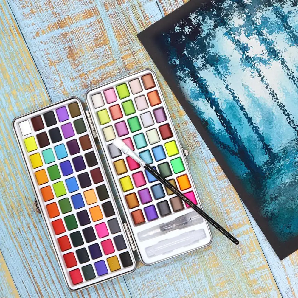 

New 90Color Solid Watercolor Paint Portable Basis Pearl Neone Watercolor Watercolor Set for Painting Art Supplies