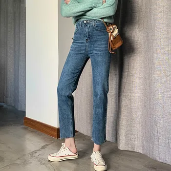 

Streetwear High Waist Double Buttons Split Women Jeans Pants Chic Straight Denim Pants Female Jeans 2020 Capris femme
