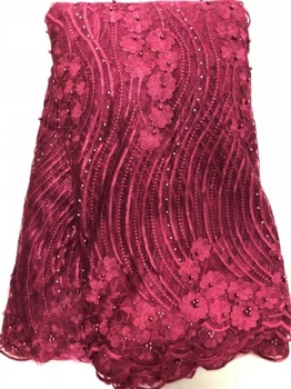 

WINE New French beads net lace,African tulle mesh lace fabric high quality for party wedding dress 5yards/lot Nigerian SLL3647