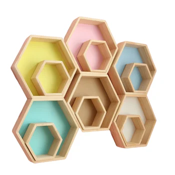 

Children's Bedroom Bee block Storage Household Wall Storage Children's Clothing Store Wall Solid Wood Wall Shelf Hexagon Storage