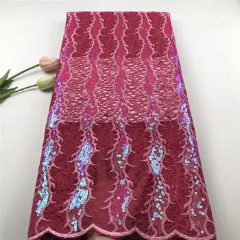 

2020 Latest African Net Lace Fabric High Quality Sequins Embroidery Nigerian Tulle Lace Fabric For Women French Mesh Lace Fabric