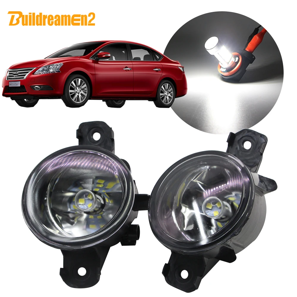 

Buildreamen2 для Nissan Sylphy автомобиля H8 H11 туман светильник комплект абажур + лампы дневного света светильник DRL 12V для укладки 2006 2007 2008