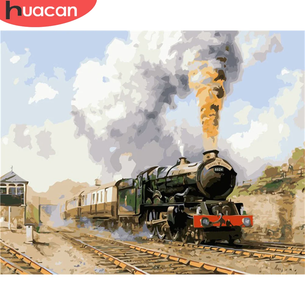 HUACAN DIY Pictures By Number Train Kits Drawing On Canvas Painting Numbers Scenery Hand Painted Picture Art Gift Home Decor | Дом и сад