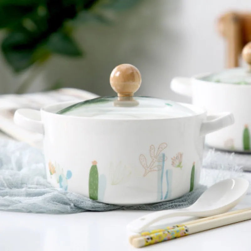 

Ceramic instant noodles bowl with cover in northern Europe large student dormitory instant noodles cup chopsticks set household