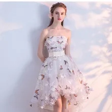 Высокие и низкие вечерние платья с бабочками и 3D цветочным принтом, вечерние платья для выпускного вечера с поясом без бретелек размера плюс, Robe De Soiree