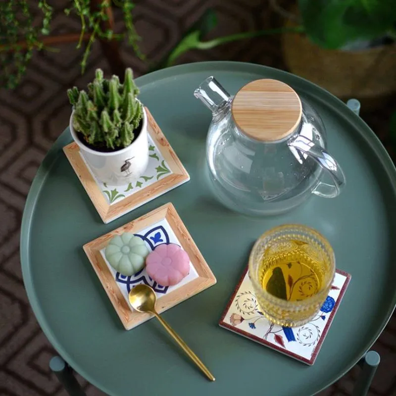 Cutelife Nordic Ceramic Retro Cup Mug Drink Coasters Cork Wood Heat Resistant Mat Pad Table Mat Coaster Decoration & Accessories 2