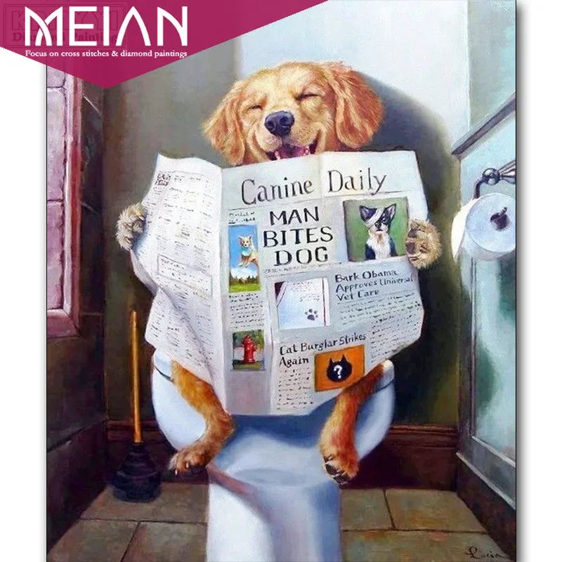 2020 Алмазная вышивка MEIAN Dog 5D сделай сам животные собака туалет полностью алмазная живопись крестиком стразы