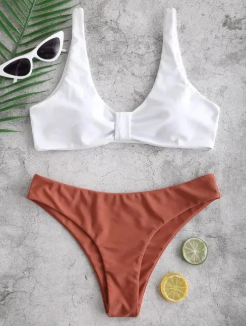 

2020 new bow-tie Bikini white top with Maroon split bathing suit girls'sexy sportswear