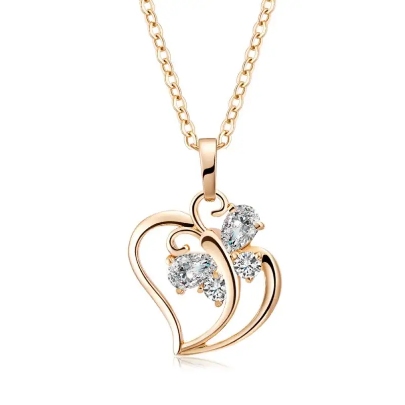 Women Gold Hollow Crystal Necklace Cubic Zirconia Geometry Fashion Personality Heart Shape Pendant For Women's Jewelry | Украшения и