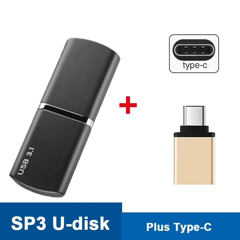 Новое поступление USB твердотельный накопитель 128 ГБ Высокое Скорость Cle USB 3,1 до 350 МБ/с. металлическая подвеска Безразмерные; ; Прямая поставка; флэш-накопитель ФЛЕШКА флешка мини small usb - Цвет: SP3-Gray-Plus-Type-c